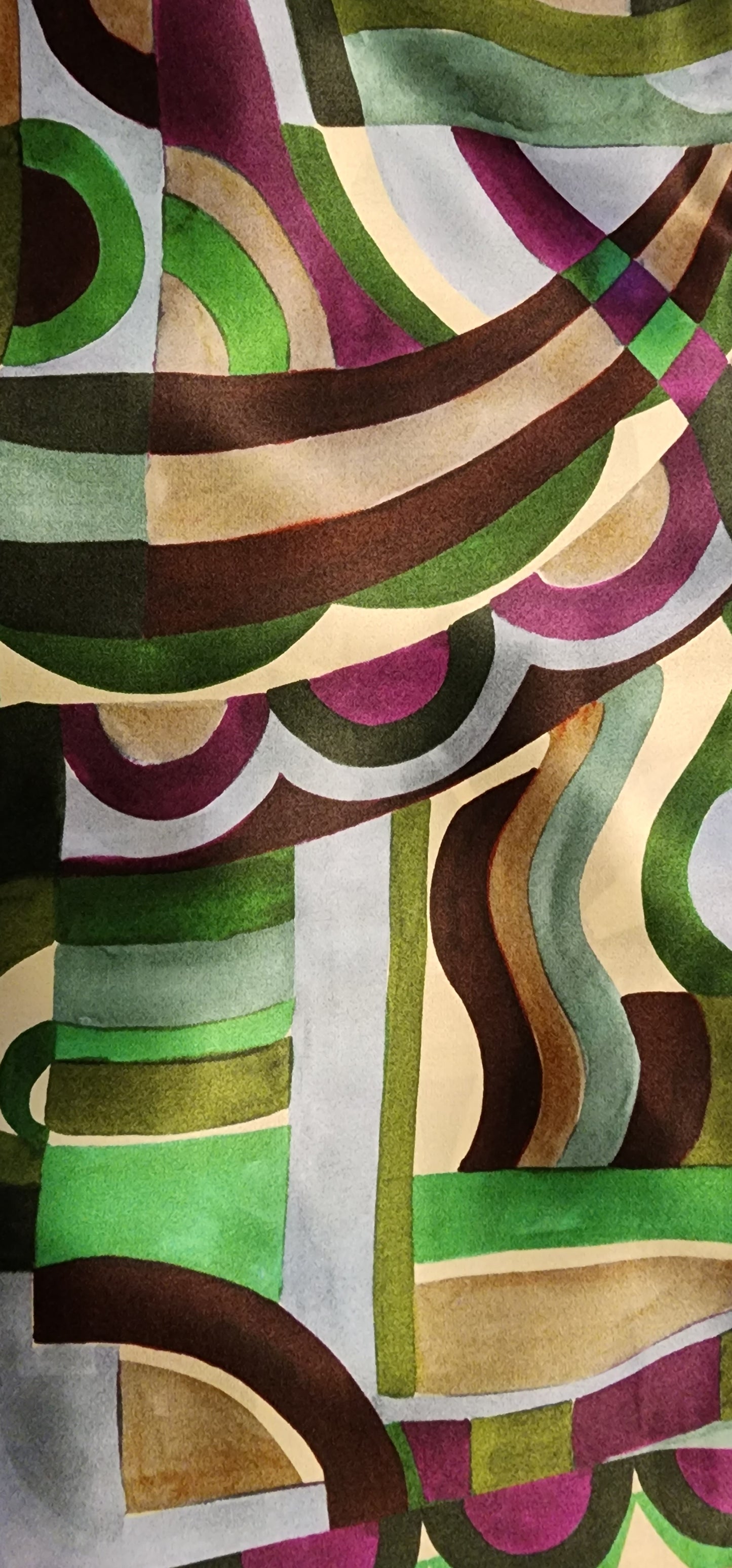 Silk Scarf in Purple/Green Geometric