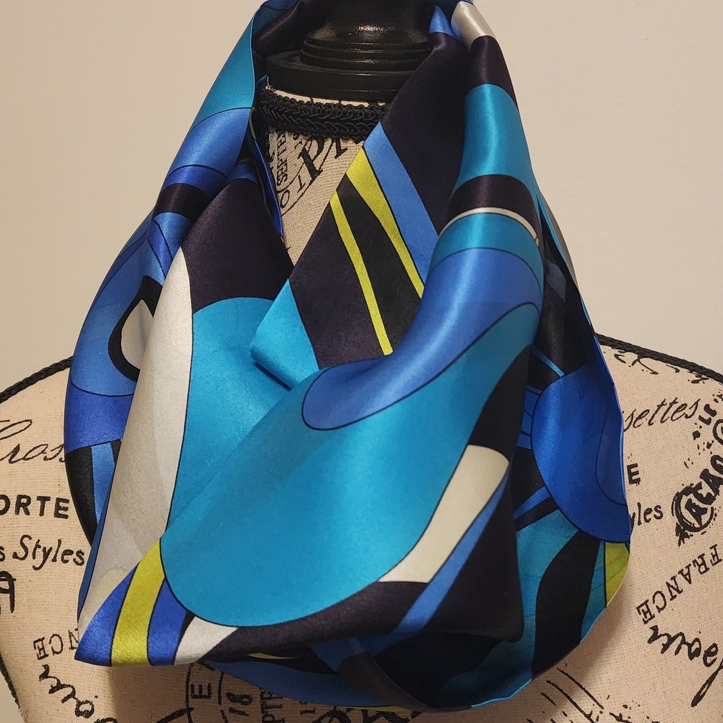 Silk Scarf -Vibrant Blue Floral Swirls