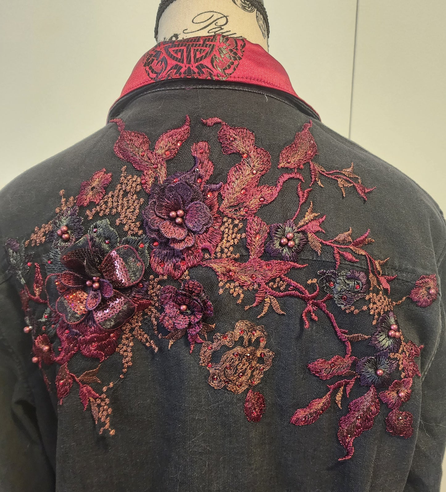 Denim Shirt Embellished with embroidered applique- Inferno
