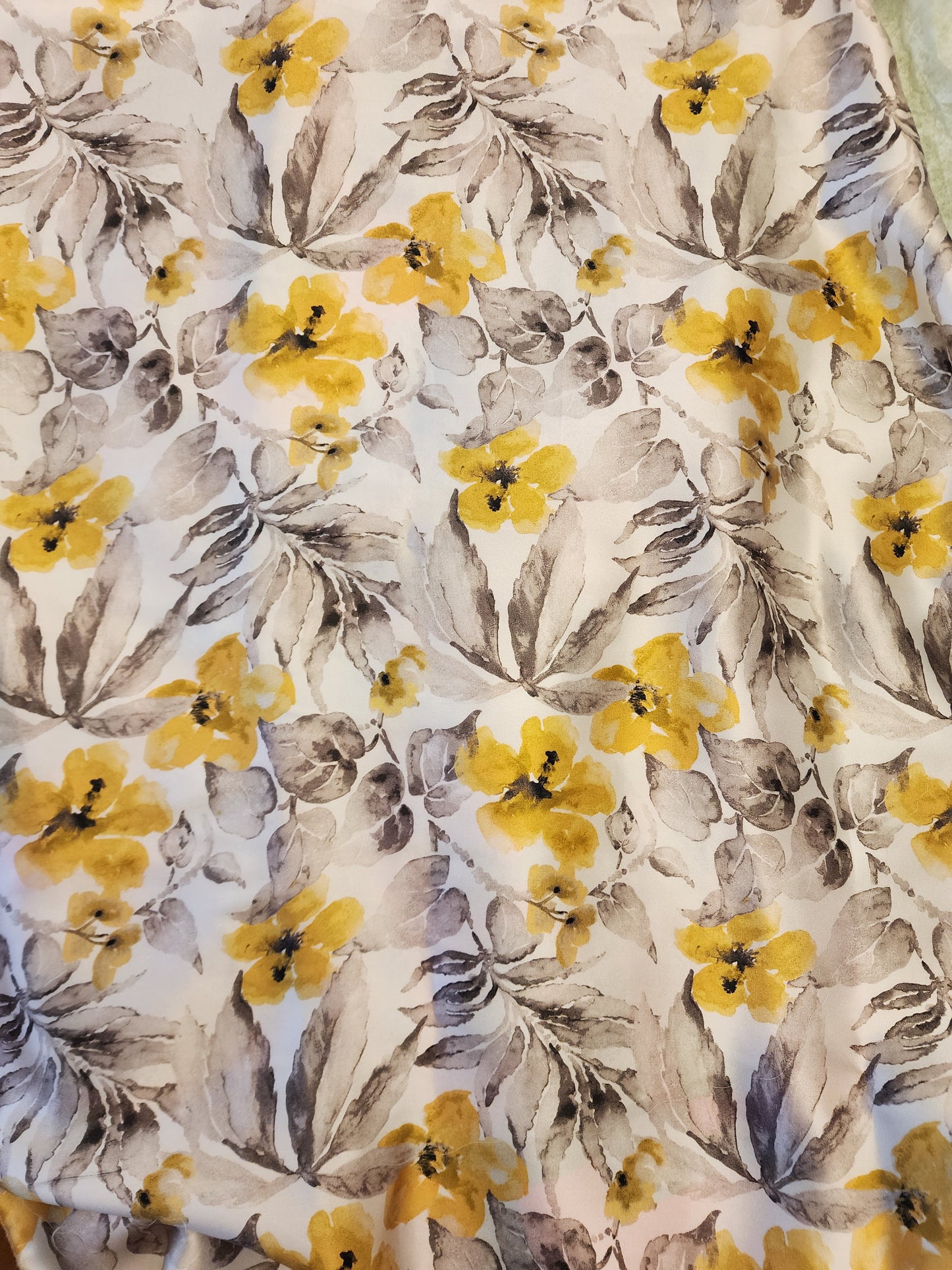 Silk Scarf - Yellow and Grey Floral