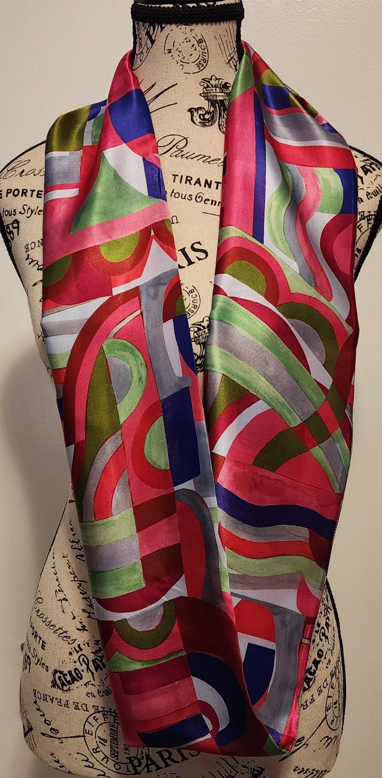 Silk Scarf - Fuchsia Geometric Print
