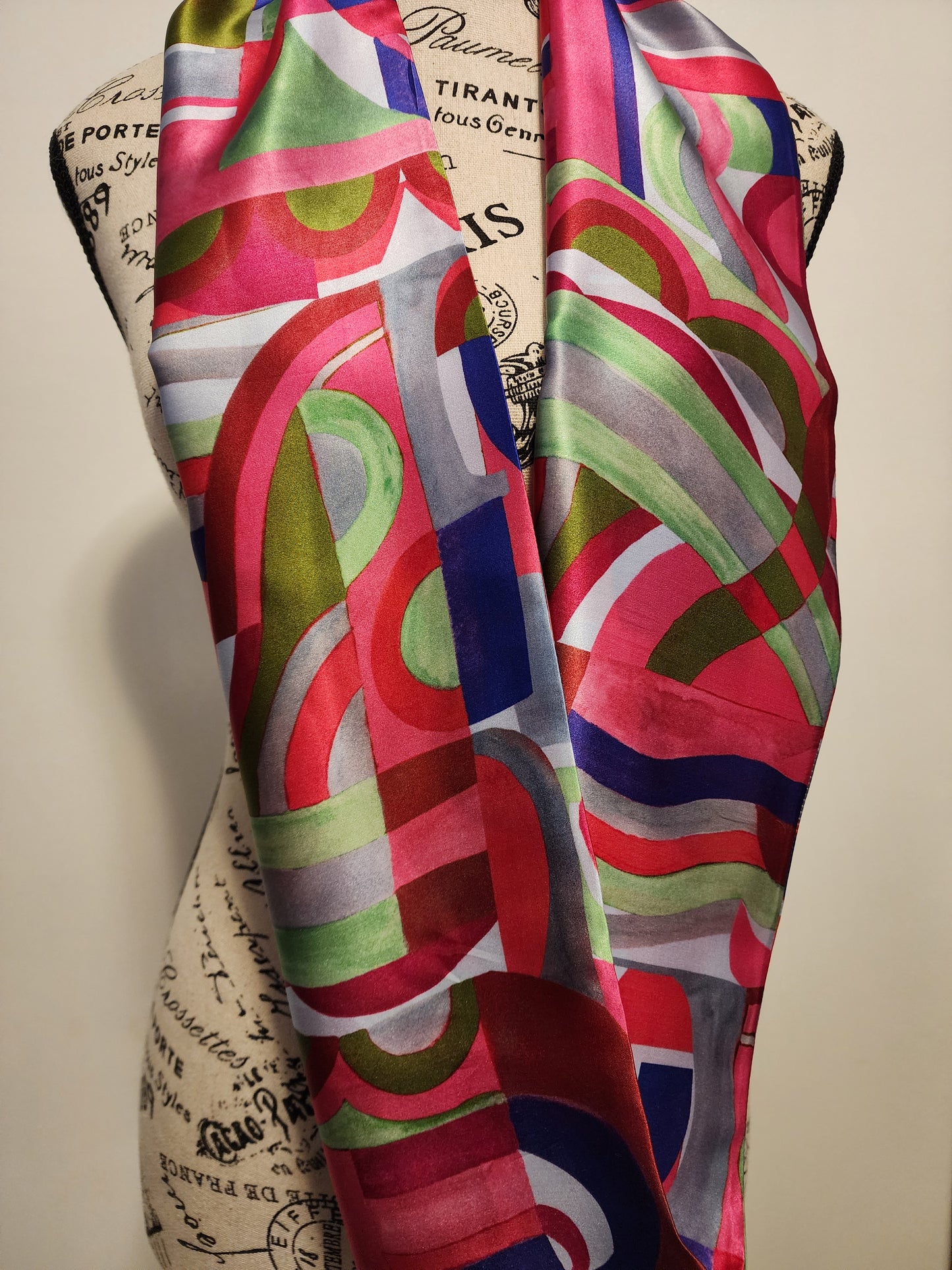 Silk Scarf - Fuchsia Geometric Print
