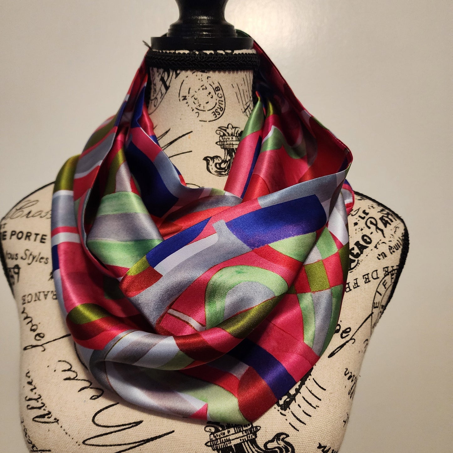 Silk Scarf - Fuchsia Geometric Print