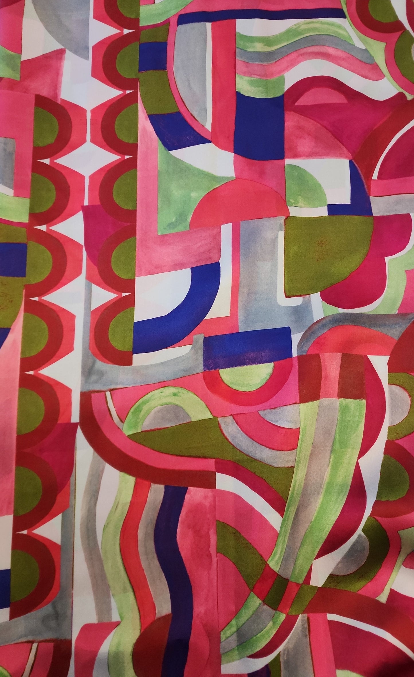 Silk Scarf - Fuchsia Geometric Print