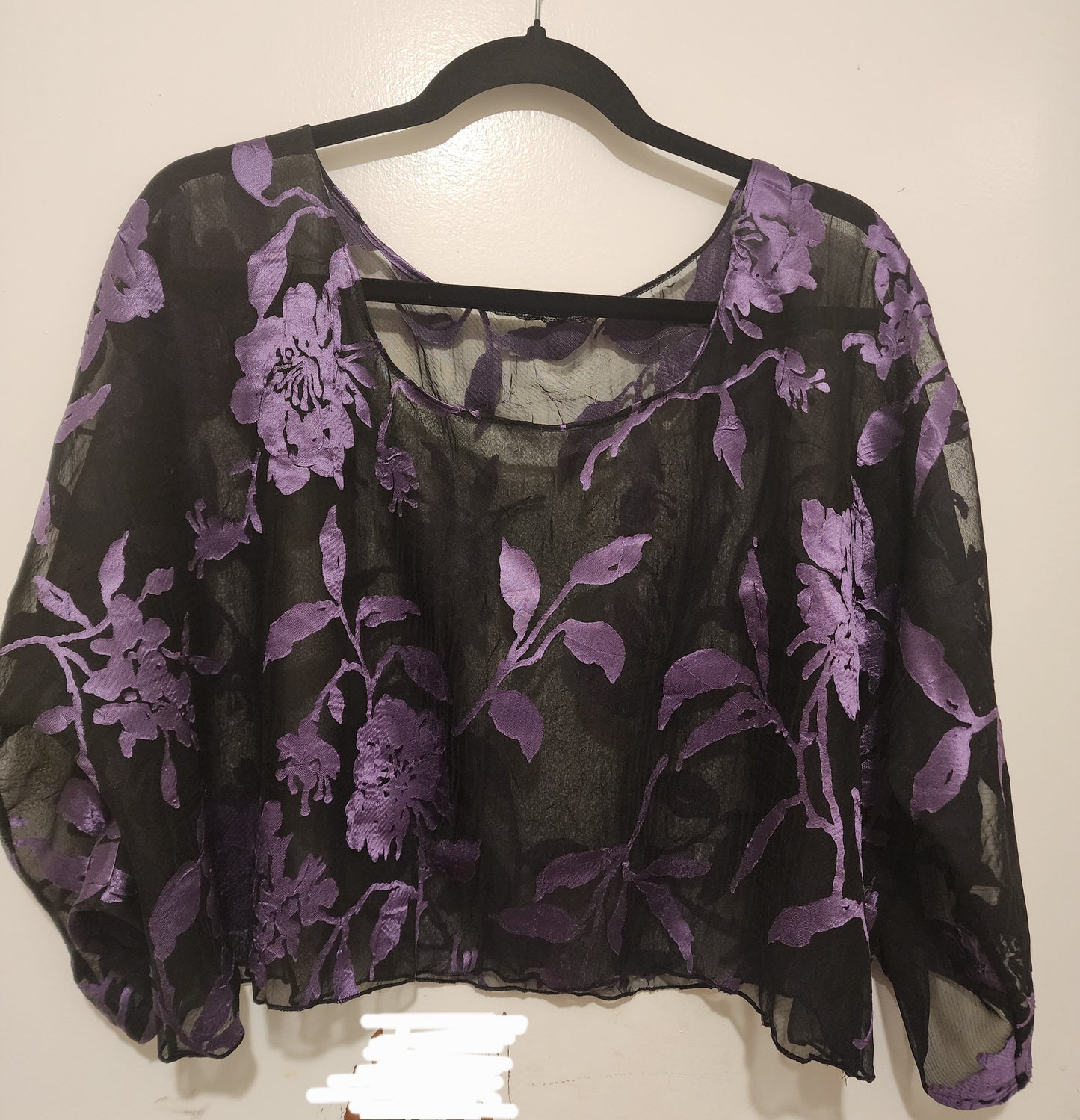 Shawl - Organza Black and Purple floral
