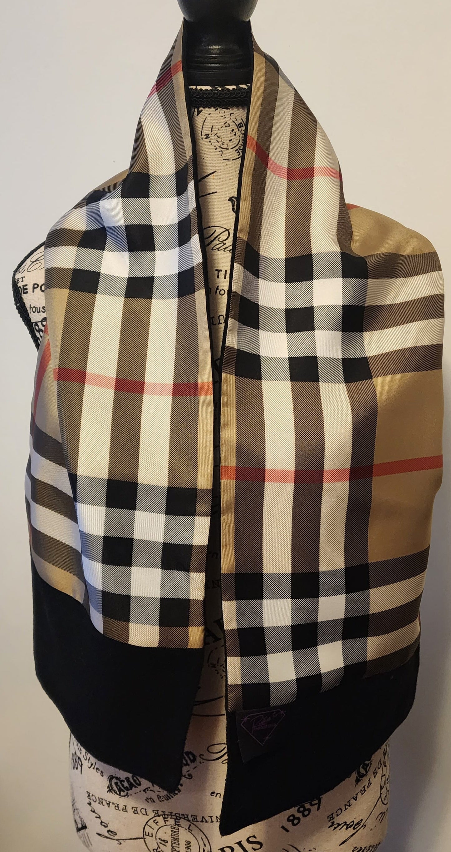 Burberry tan plaid scarf with black cashmere lining