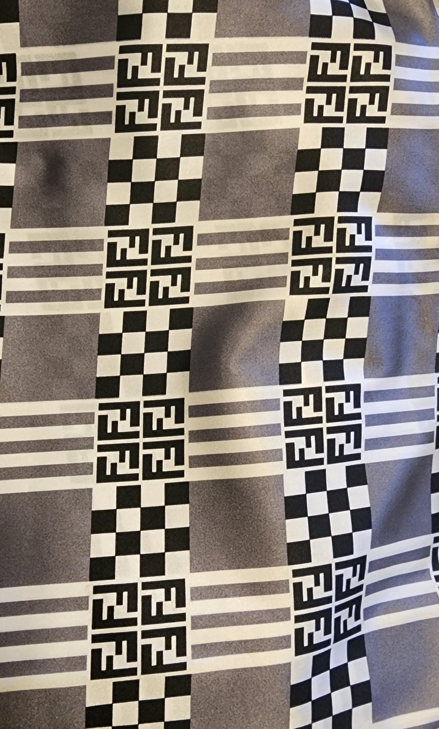 Fendi Silk scarf with Grey, checkerboard black and white stripes infinity style scarf