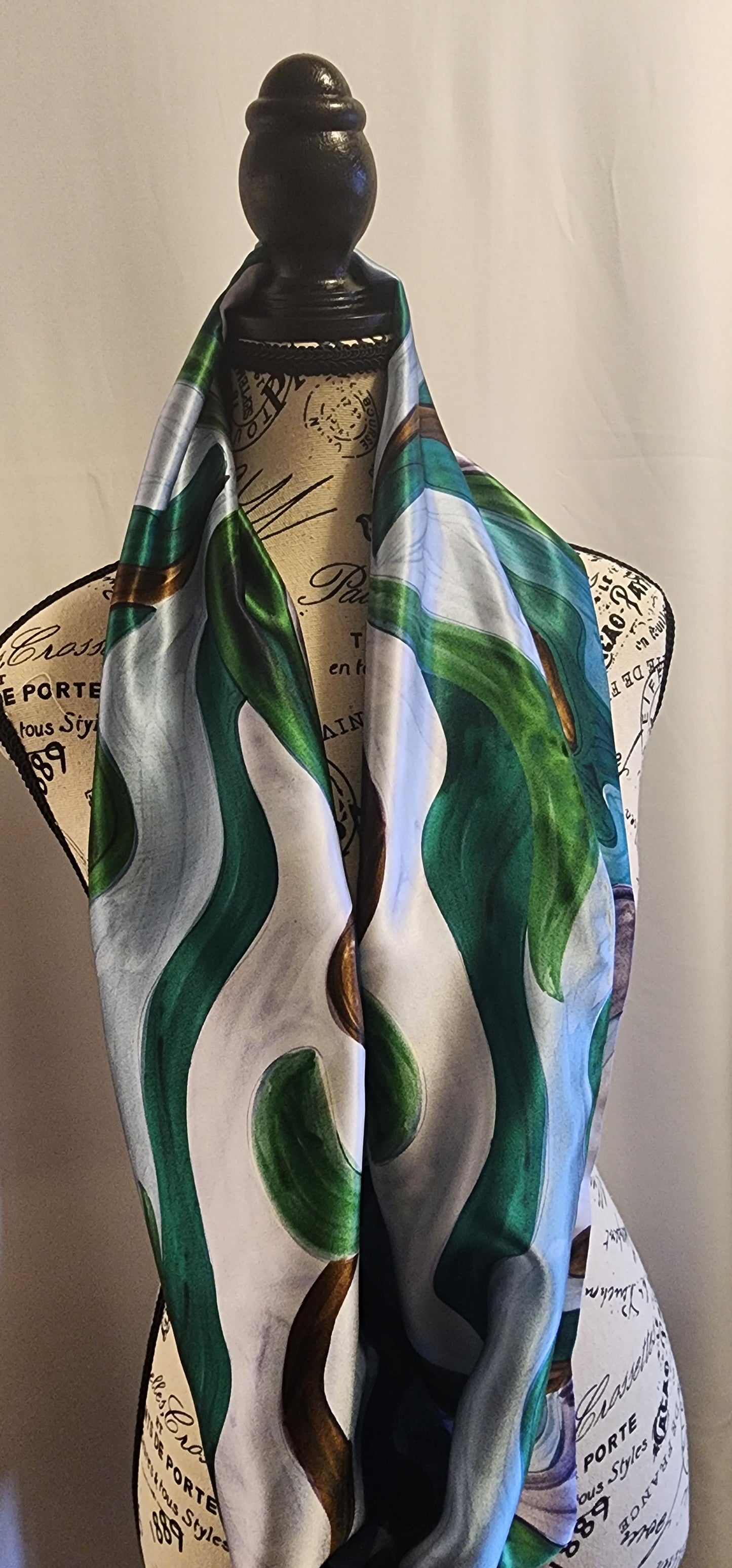 Brush stroke design silk scarf in lavender and greens