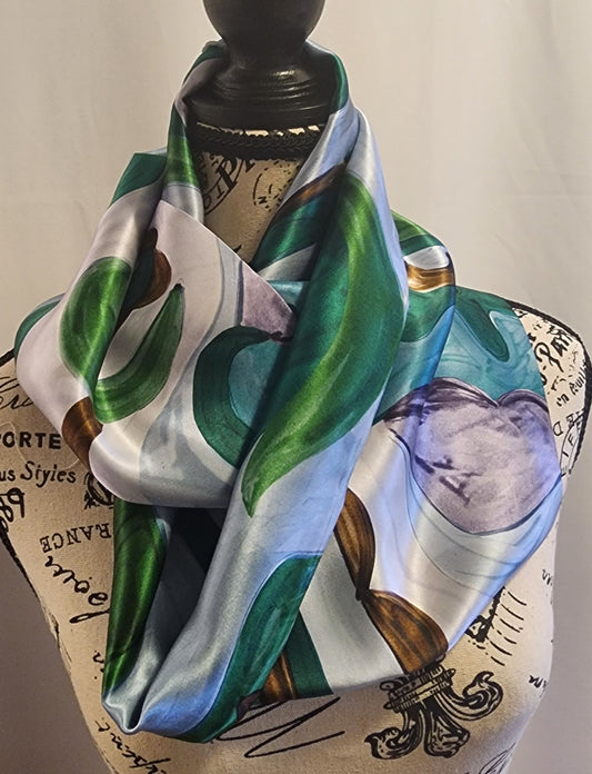 Brush stroke design silk scarf in lavender and greens
