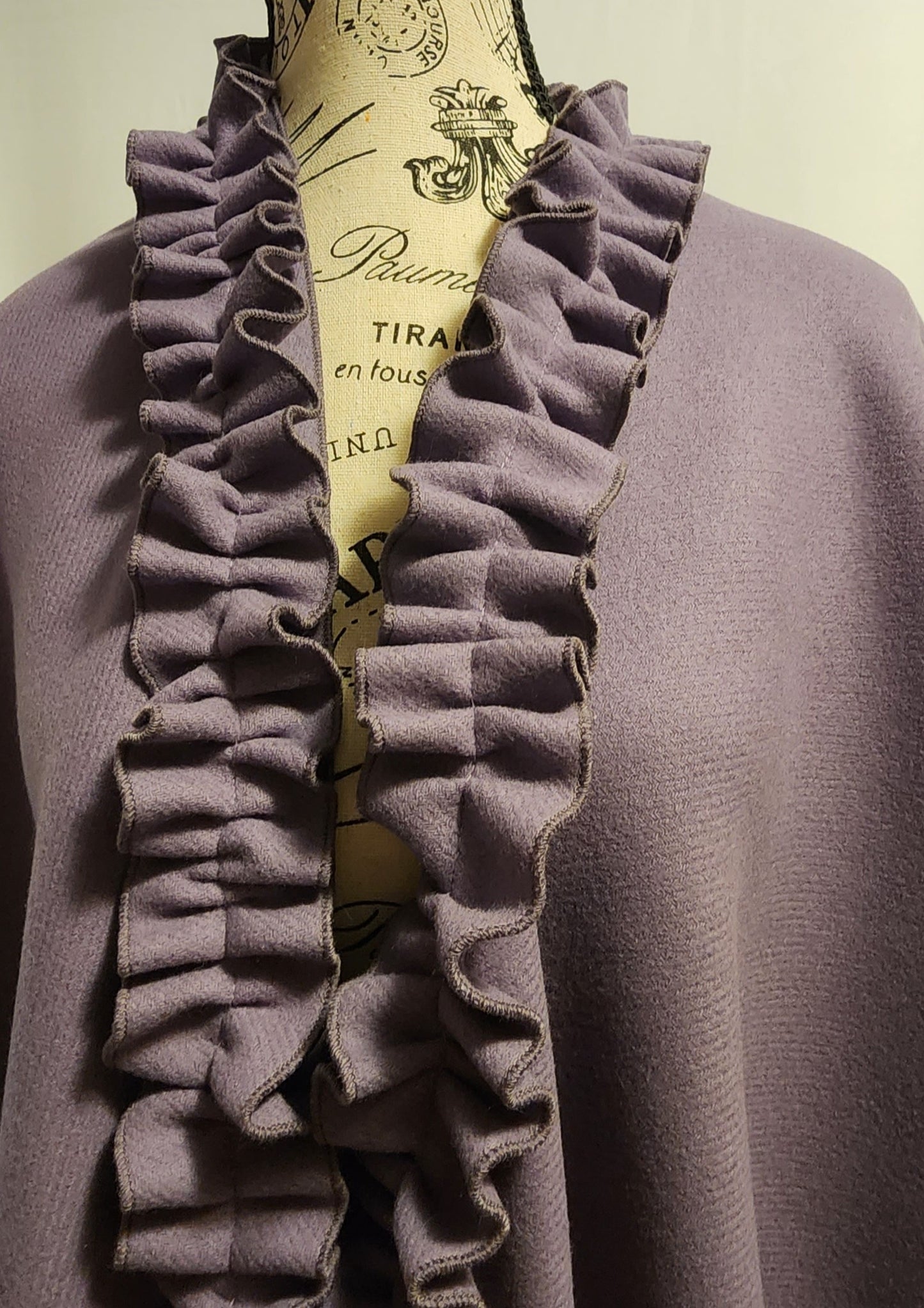 Cape -Mauve Wool & Cashmere blend, with ruffles