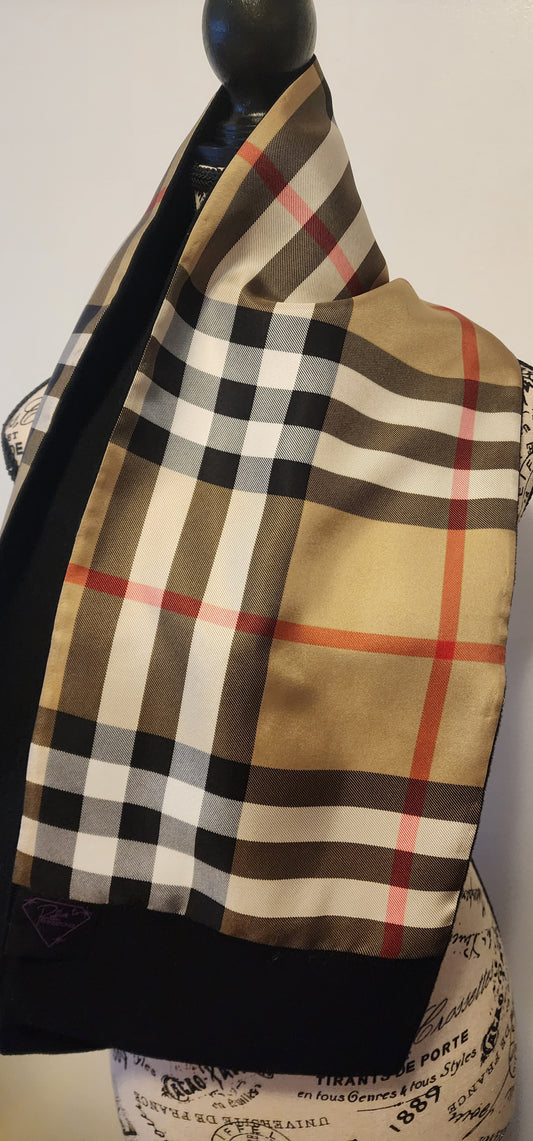 Burberry tan plaid scarf with black cashmere lining