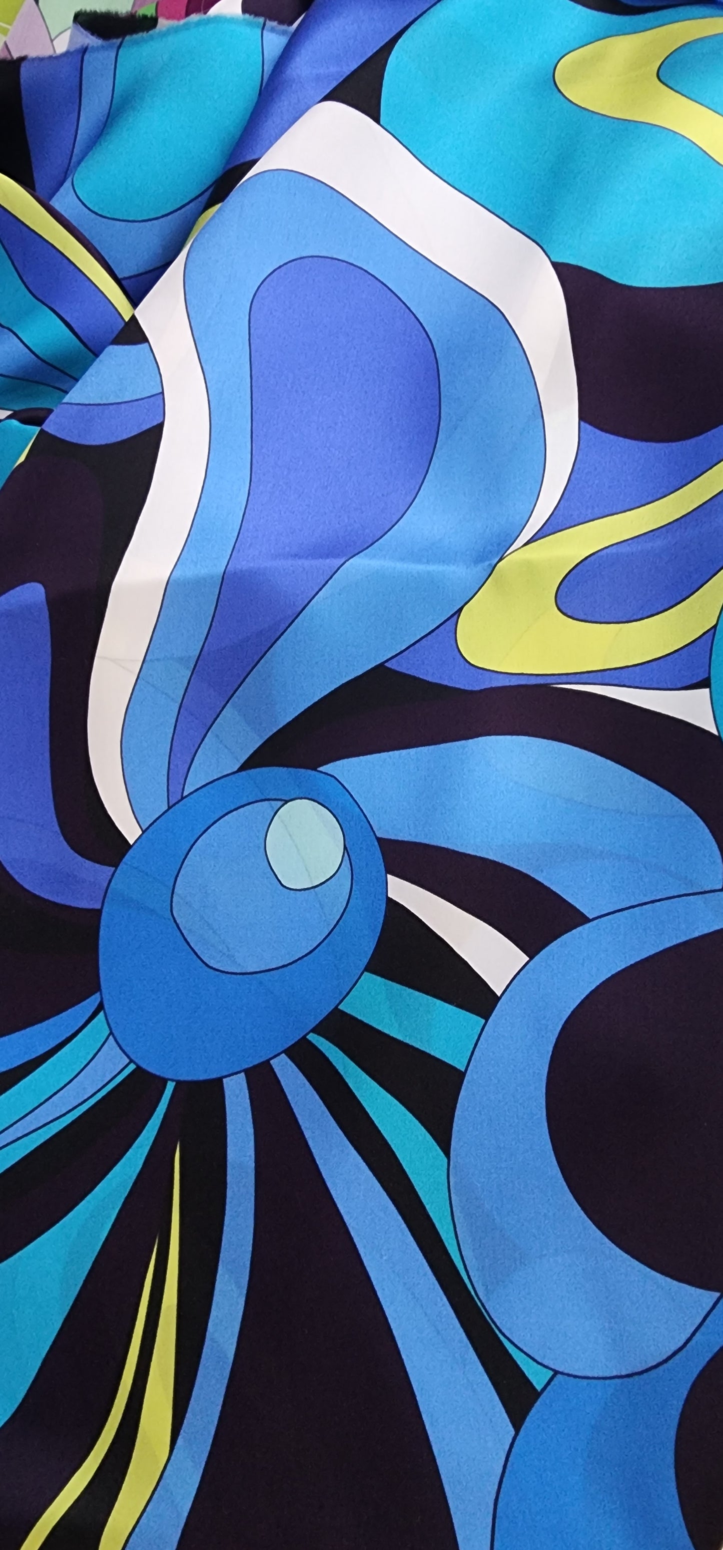 Silk Scarf -Vibrant Blue Floral Swirls