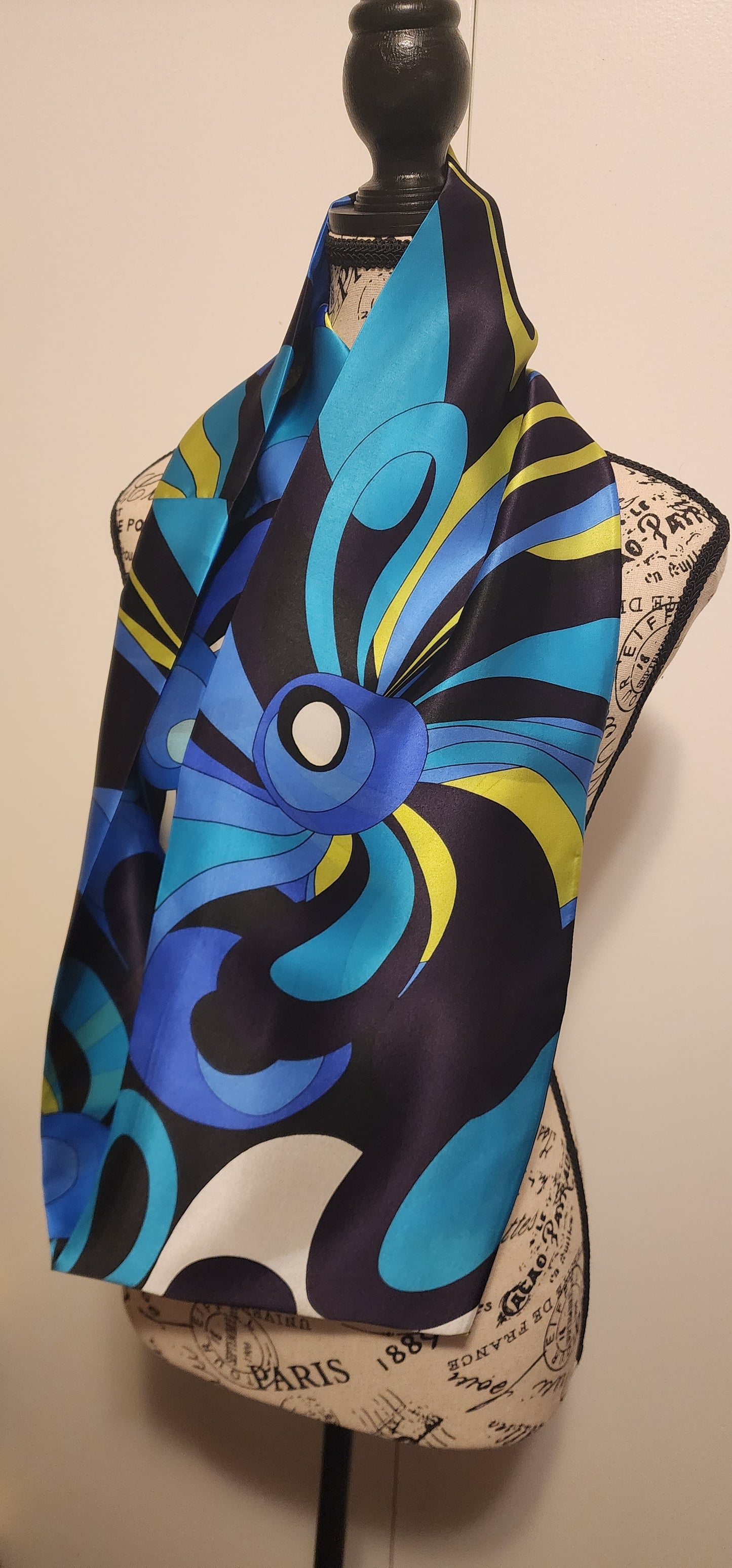 Silk Scarf -Vibrant Blue Floral Swirls