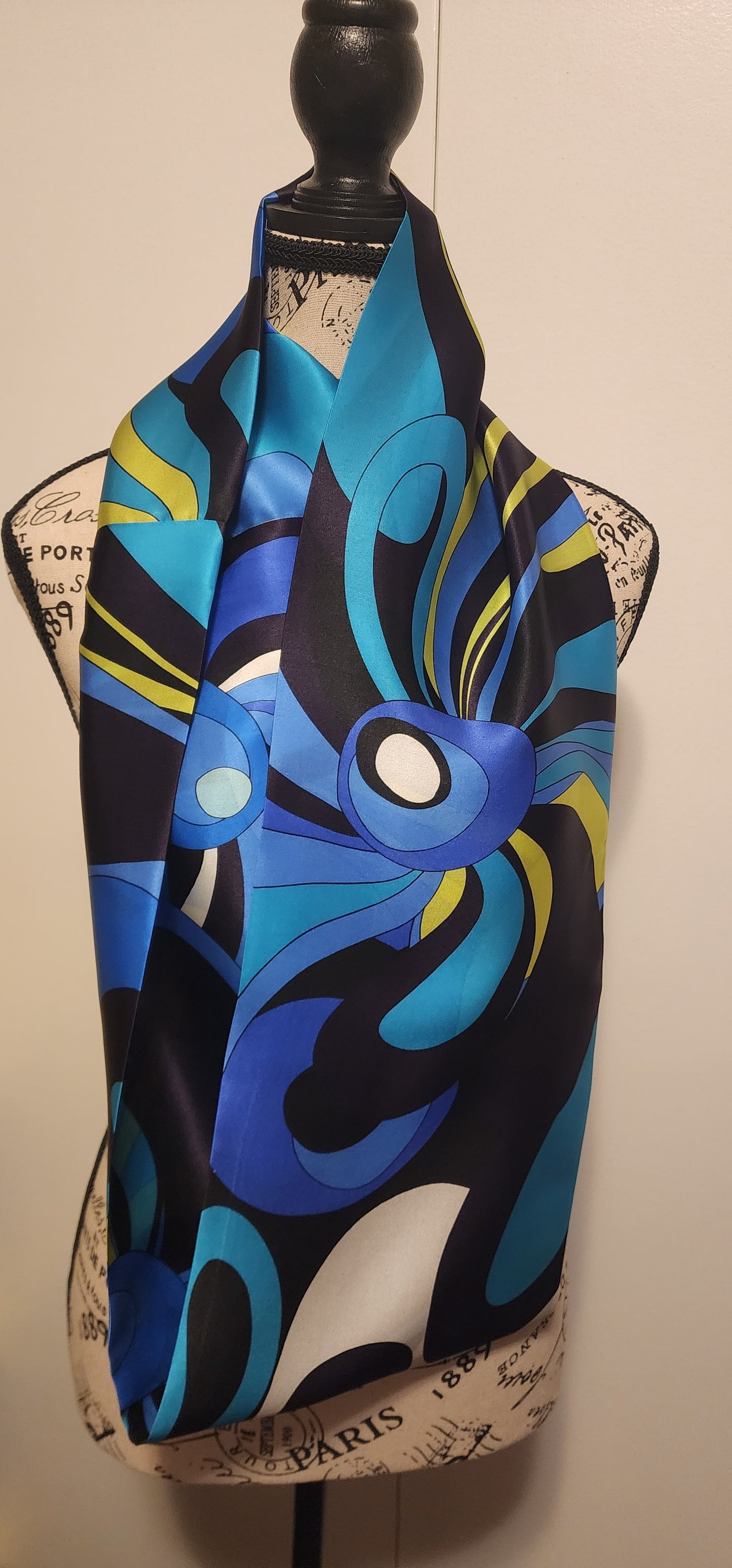 Silk Scarf -Vibrant Blue Floral Swirls