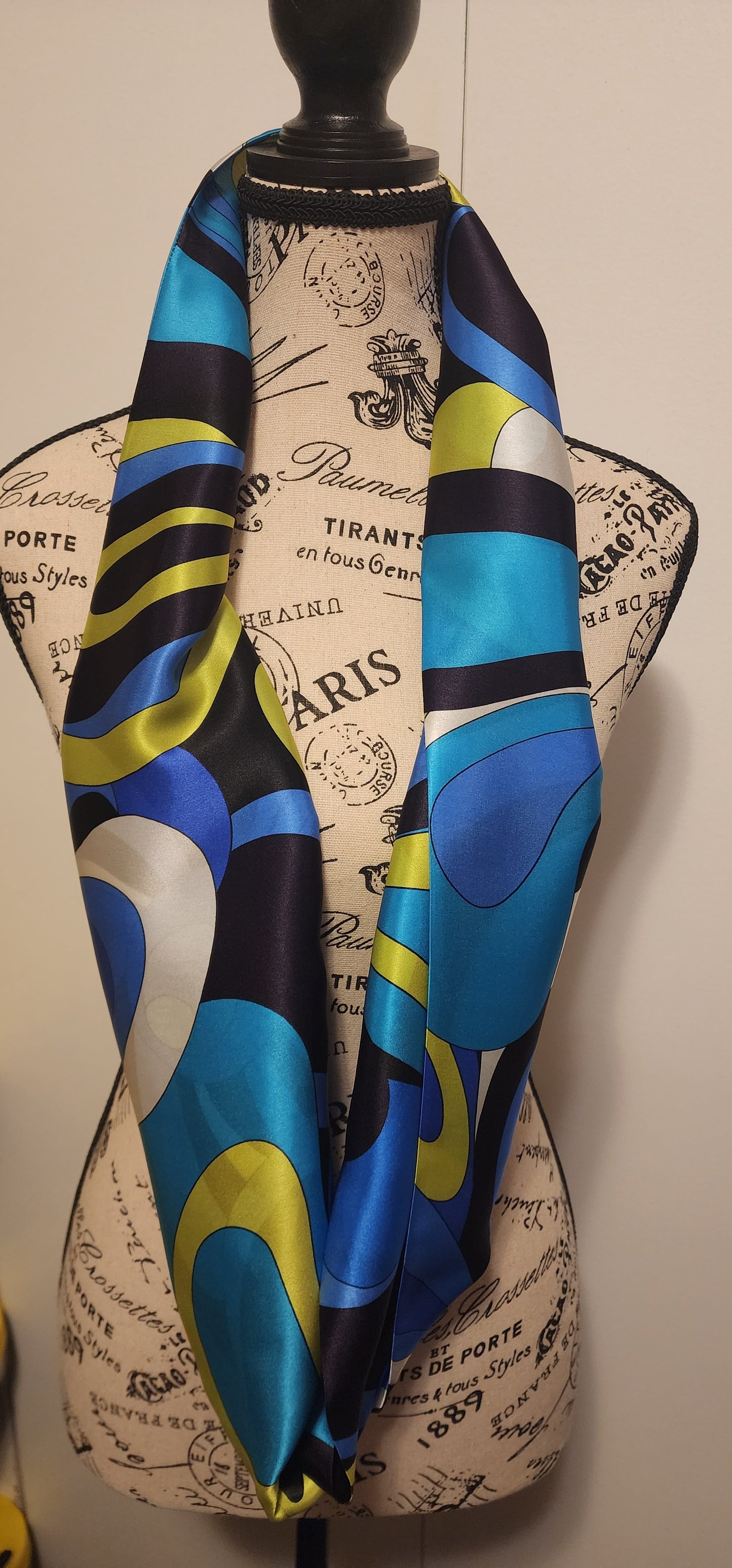 Silk Scarf -Vibrant Blue Floral Swirls