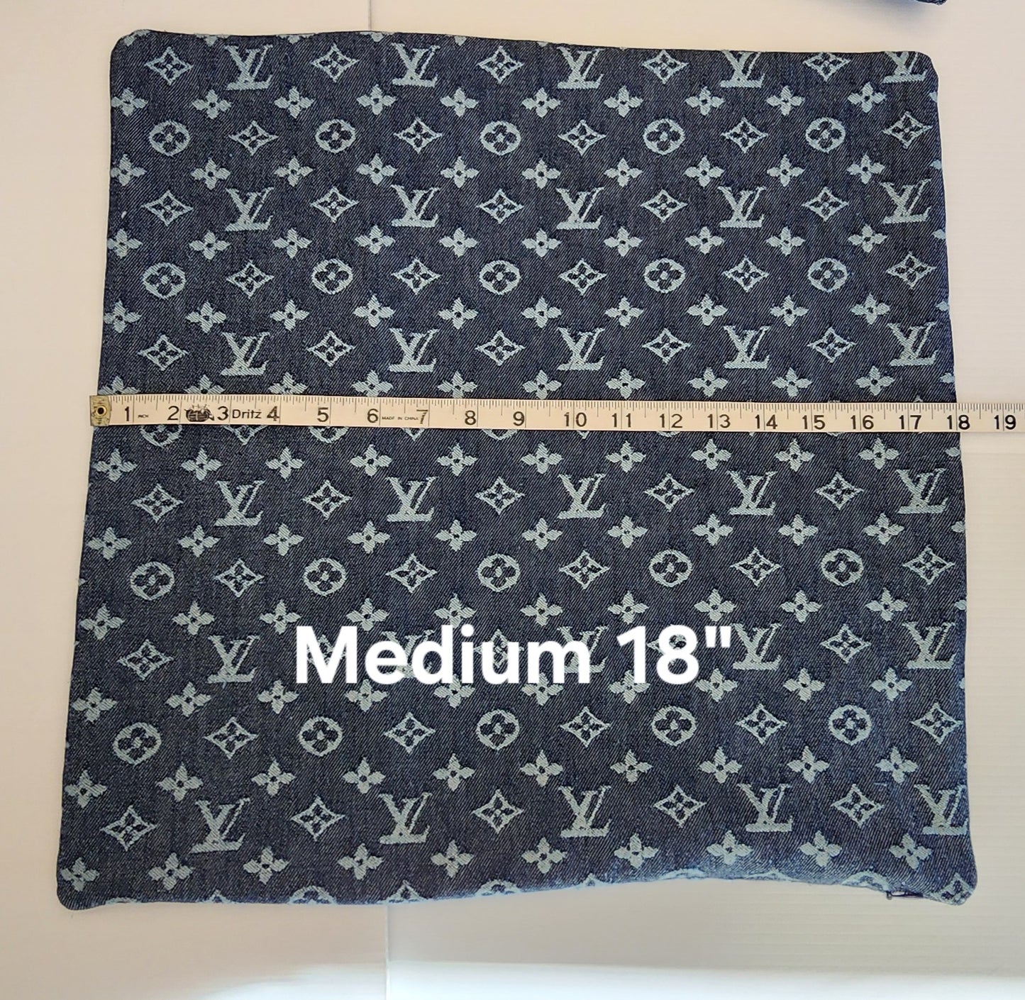 Designer denim pillow covers, handmade, zipper opening, easy care 100% cotton designer logo denim, 3 sizes - 18"