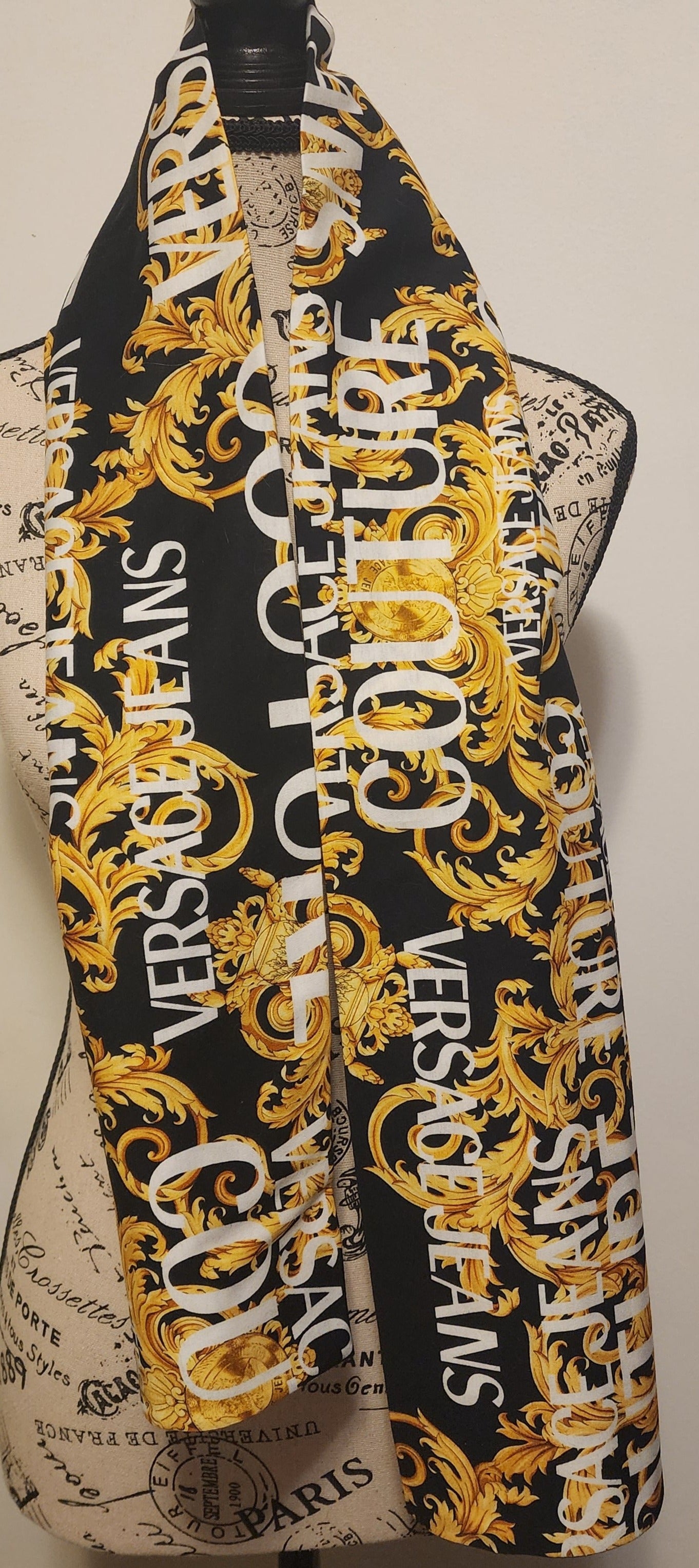 Versace gold baroque -  made from labeled jeans couture cotton fabric -cotton scarf