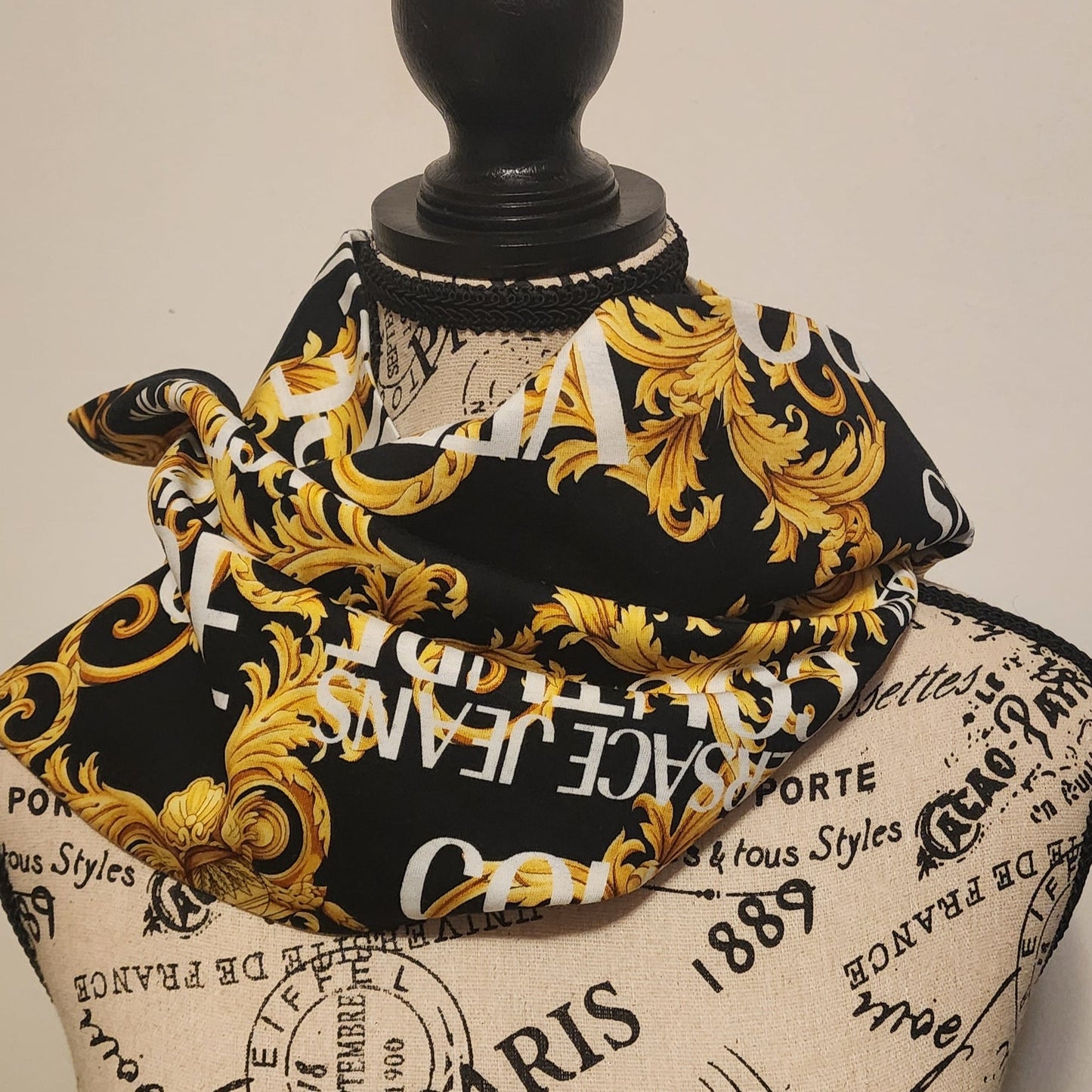 Versace gold baroque -  made from labeled jeans couture cotton fabric -cotton scarf