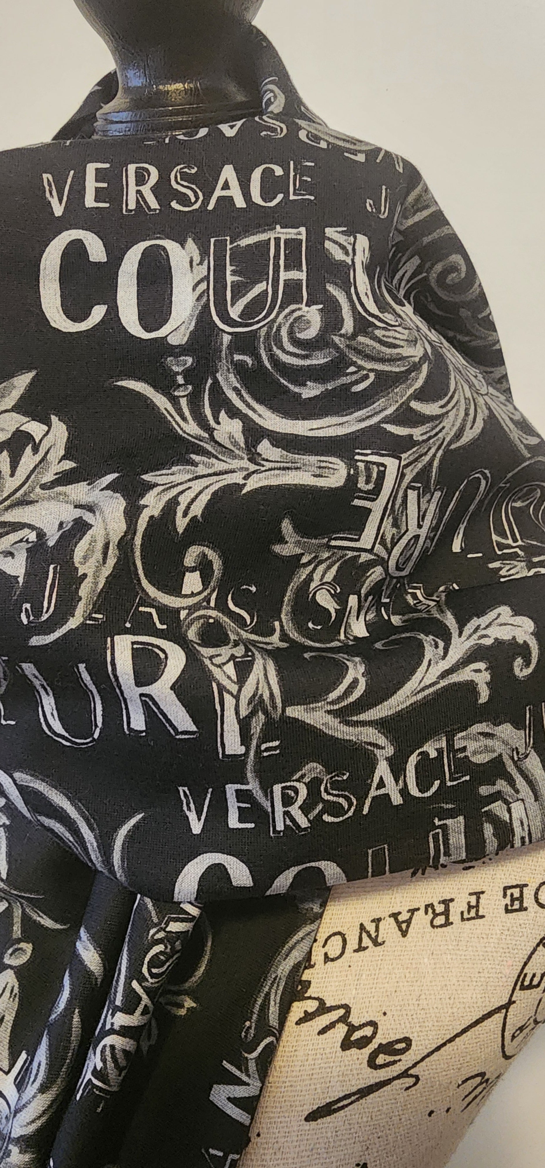 Versace Baroque scarf in black and grey cotton