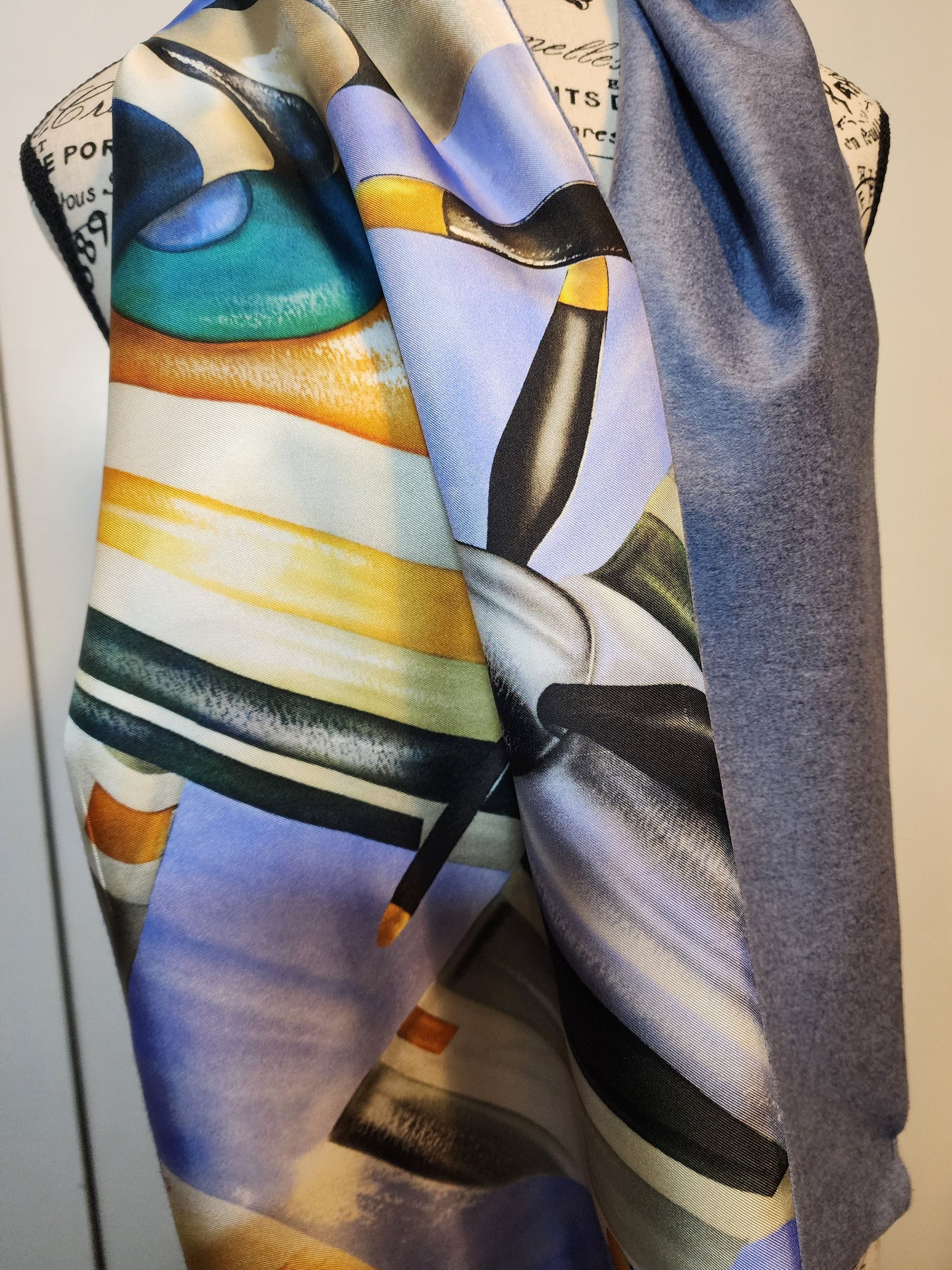 cashmere and silk scarf, airplane print silk, Burberry cashmere