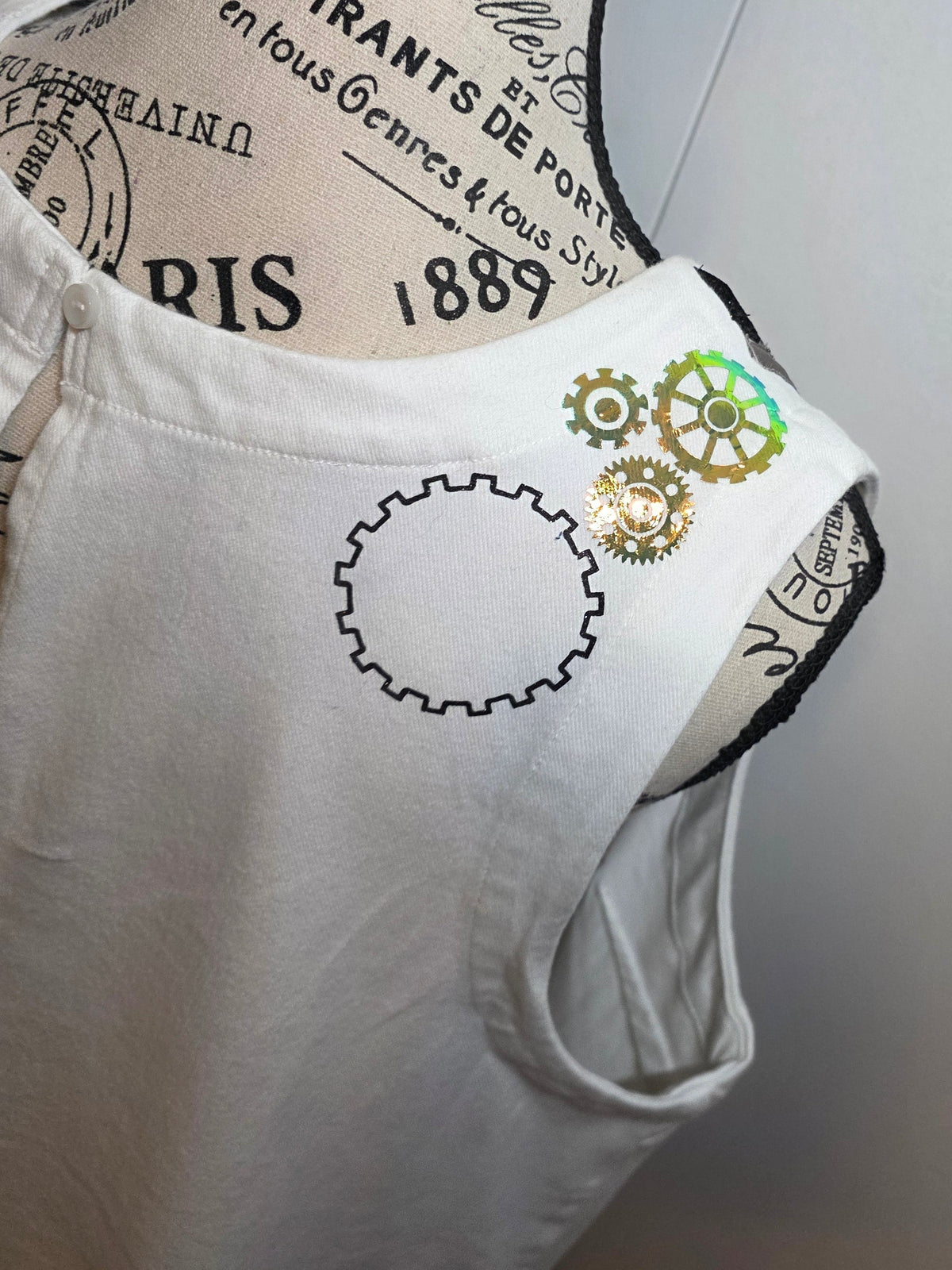 Embellished White Denim Dress - Mechanica