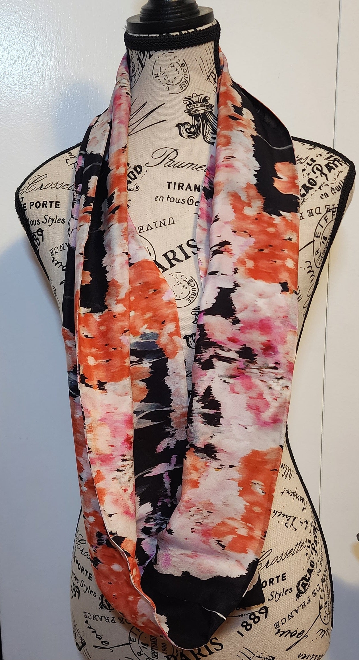 vibrant floral, orange and pink georgette silk scarf