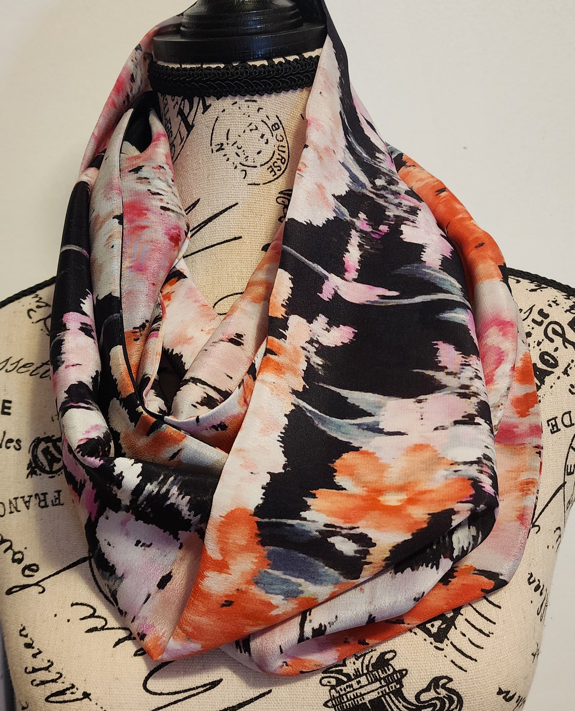 vibrant floral, orange and pink georgette silk scarf