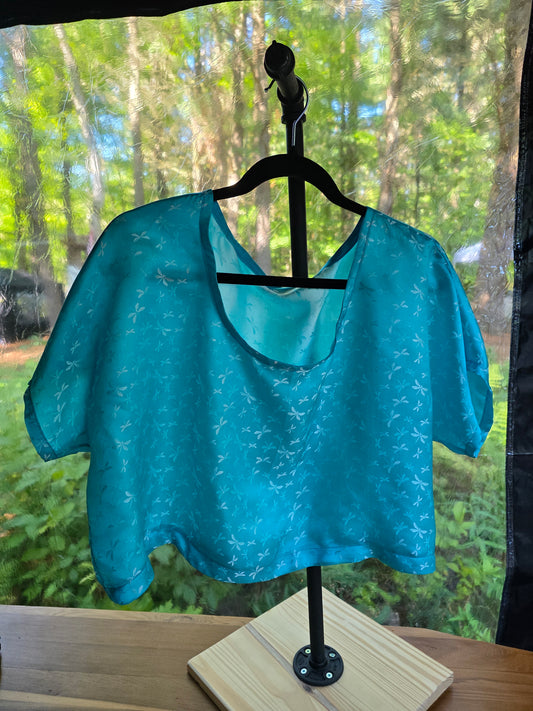Shawl - Mulberry Silk Turquoise Dragonflies